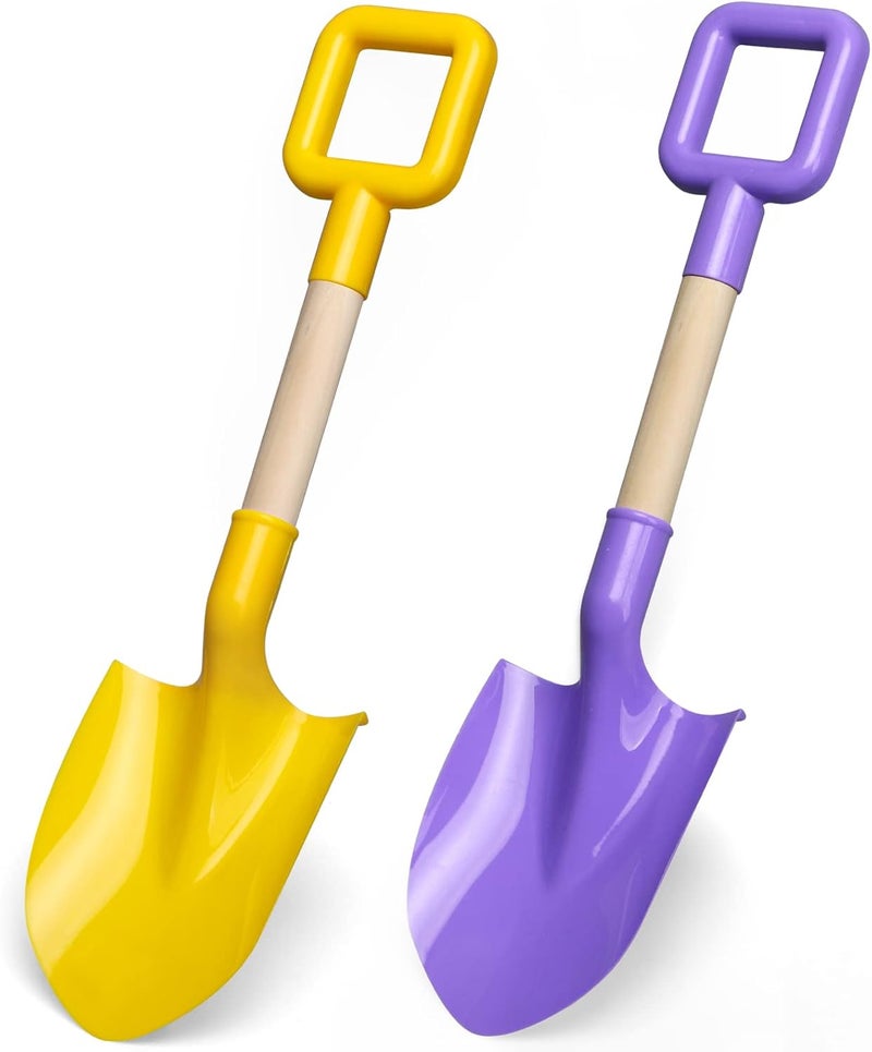 Dilabnba 16" Kids Beach Shovels with Sturdy Wooden Handle, Heavy Duty Plastic Sand Spade for Travel, Jumbo Garden Tools Kit for Digging Shoveling, Sandbox Toys Set for Toddler(2PCS) - Image 1