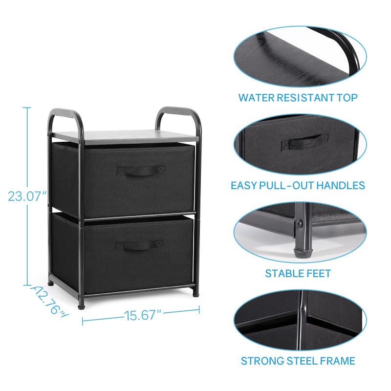 MAX Houser Dresser for Bedroom with 2 Drawers, Wide Chest of Drawers, Fabric Dresser, Storage Organizer Unit with Fabric Bins for Closet, Living Room, Hallway, Nursery,Black - Image 2