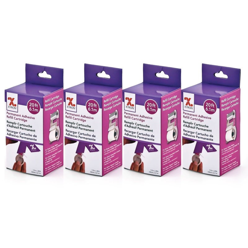 Xyron Permanent Adhesive Refills for X150 Sticker Maker 15 x 20 Refill Cartridges 4 Pack AT15520A