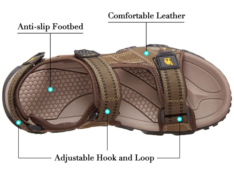 CAMEL CROWN Men's Water Sandals Waterproof Arch Support Hiking Sandals Comfort Leather Sandals Adjustable Athletic Outdoor Sandals for Summer Beach Trail Walking Khaki/Green 10 - Image 3