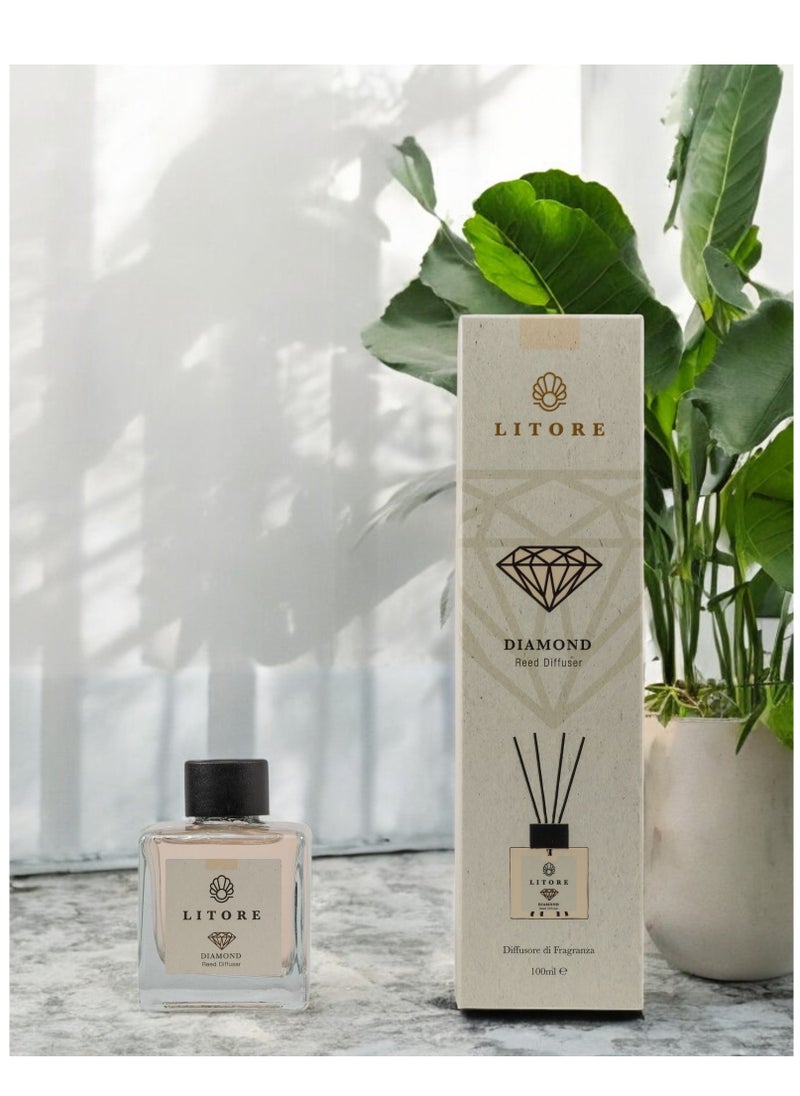 Litore - Litore Diamond Reed Diffuser, Best Diffuser Aromatherapy Perfume, Home Fragrance, Oil Diffuser & Reed Diffuser Sticks - Perfect for Home & Office - 100 ml - Image 1