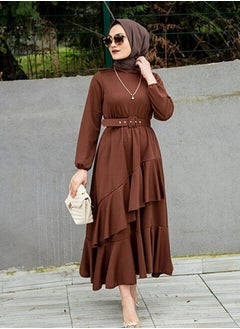 Generic Beautiful elegant Middle Eastern inspired abaya dress with pleated hem and elegant belt - perfect for working Muslim women and various occasions  - Image 1