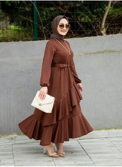 Generic Beautiful elegant Middle Eastern inspired abaya dress with pleated hem and elegant belt - perfect for working Muslim women and various occasions  - Image 2