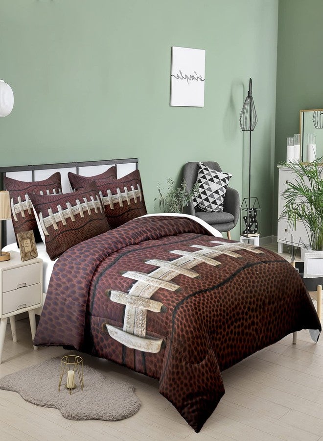 Tailor Shop Football Comforter Set Full Size for Boys Kids Teens ，Rugby Sports Brown Theme Bedding Set with 1 Comforter 2 Pillow Shams - Image 3