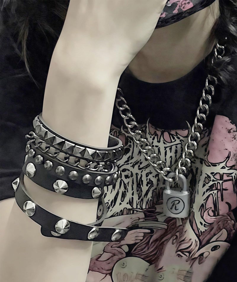 KalamkariX 3PCS Punk Bracelet, Gothic Jewellery Set, Punk Leather Bracelet for Men and Women, Stylish Wrist Band with Rivet and Studs, Adjustable Punk Rock Accessories - Image 5