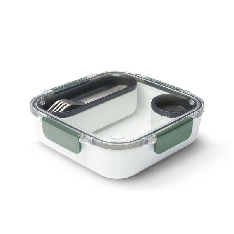 BLACK + BLUM BLACK  BLUM Bento Box Style Compartment Food Container  Packed Lunch Box with StainlessSteel Travel Fork Plastic Free LeakProof Microwave Safe  Olive 34 oz  1000 ml