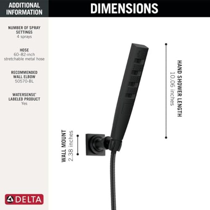 Delta Faucet 5-Spray Touch-Clean H2Okinetic Wall-Mount Hand Held Shower With Hose, Matte Black 55140-Bl - Image 4