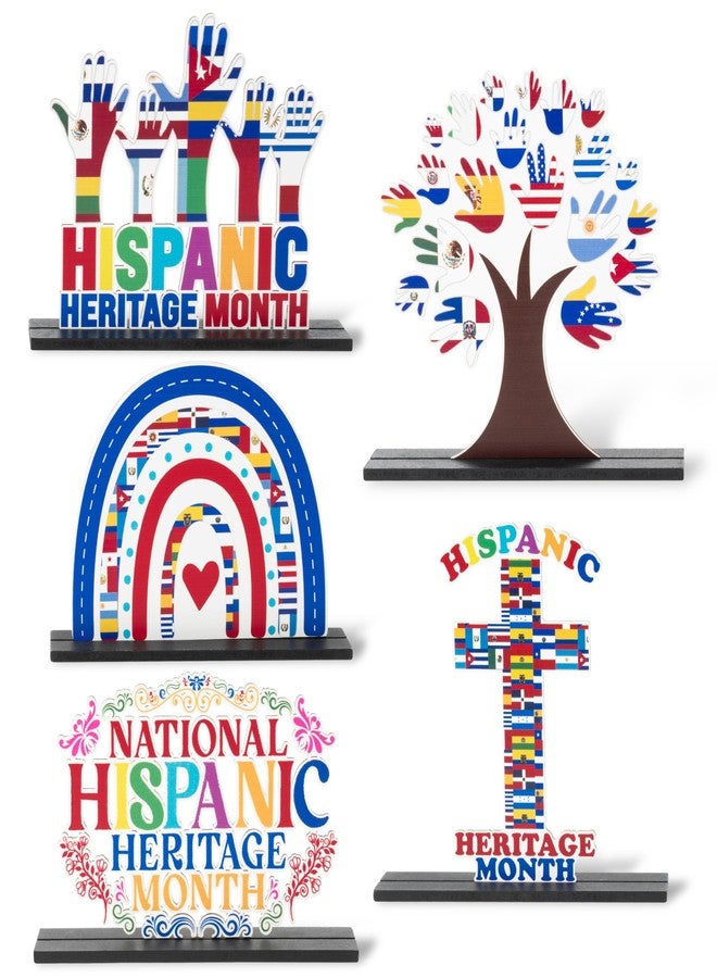 Haooryx Hispanic Heritage Month Centerpieces - 5Pcs Latin American Celebrate Hispanic Heritage Month Wooden Centerpieces Decorations Table Topper Sign Decor Party Favor Decoration Supplies Photo Props - Image 1