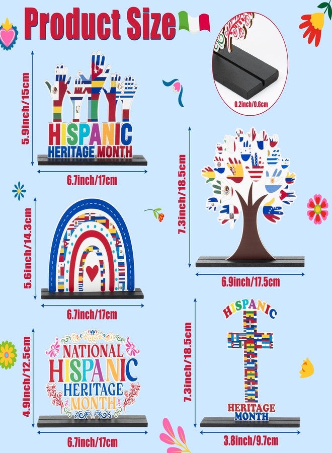 Haooryx Hispanic Heritage Month Centerpieces - 5Pcs Latin American Celebrate Hispanic Heritage Month Wooden Centerpieces Decorations Table Topper Sign Decor Party Favor Decoration Supplies Photo Props - Image 2