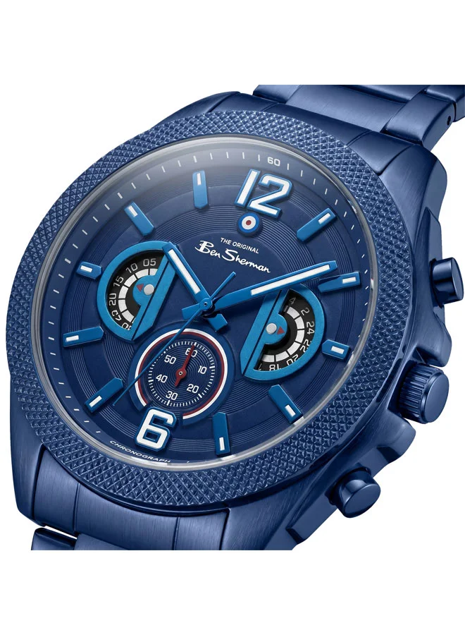 بين شيرمان Sheffield Blue Dial Blue Stainless Steel Bracelet Chronograph Watch for Men, 44mm