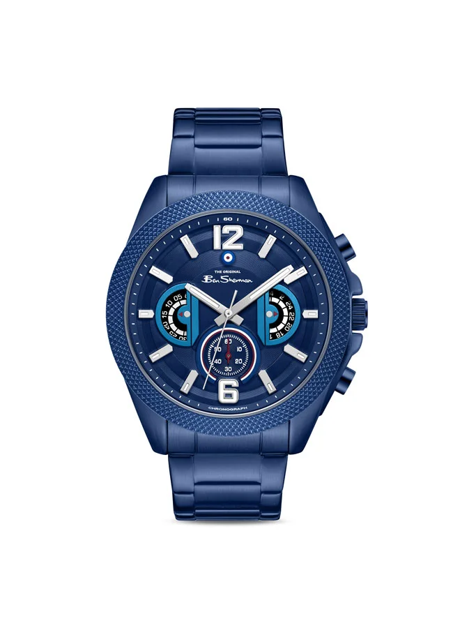 بين شيرمان Sheffield Blue Dial Blue Stainless Steel Bracelet Chronograph Watch for Men, 44mm