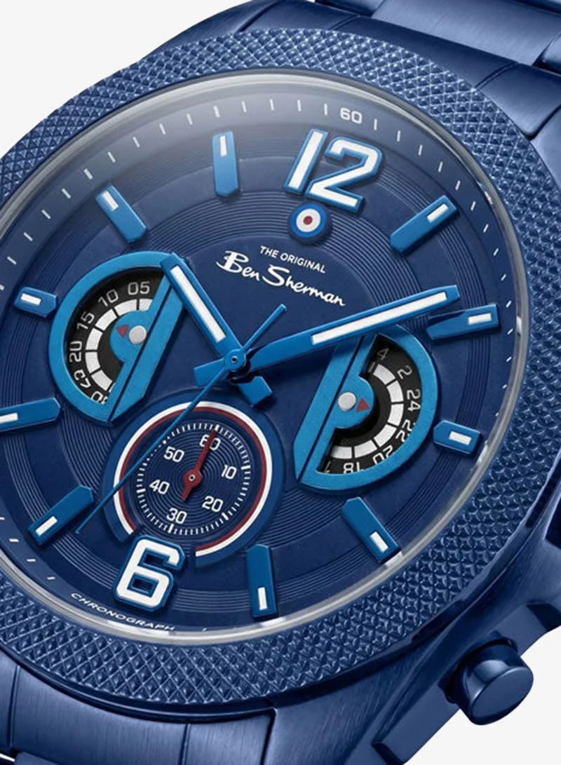 Ben Sherman Sheffield Blue Dial Blue Stainless Steel Bracelet Chronograph Watch for Men, 44mm