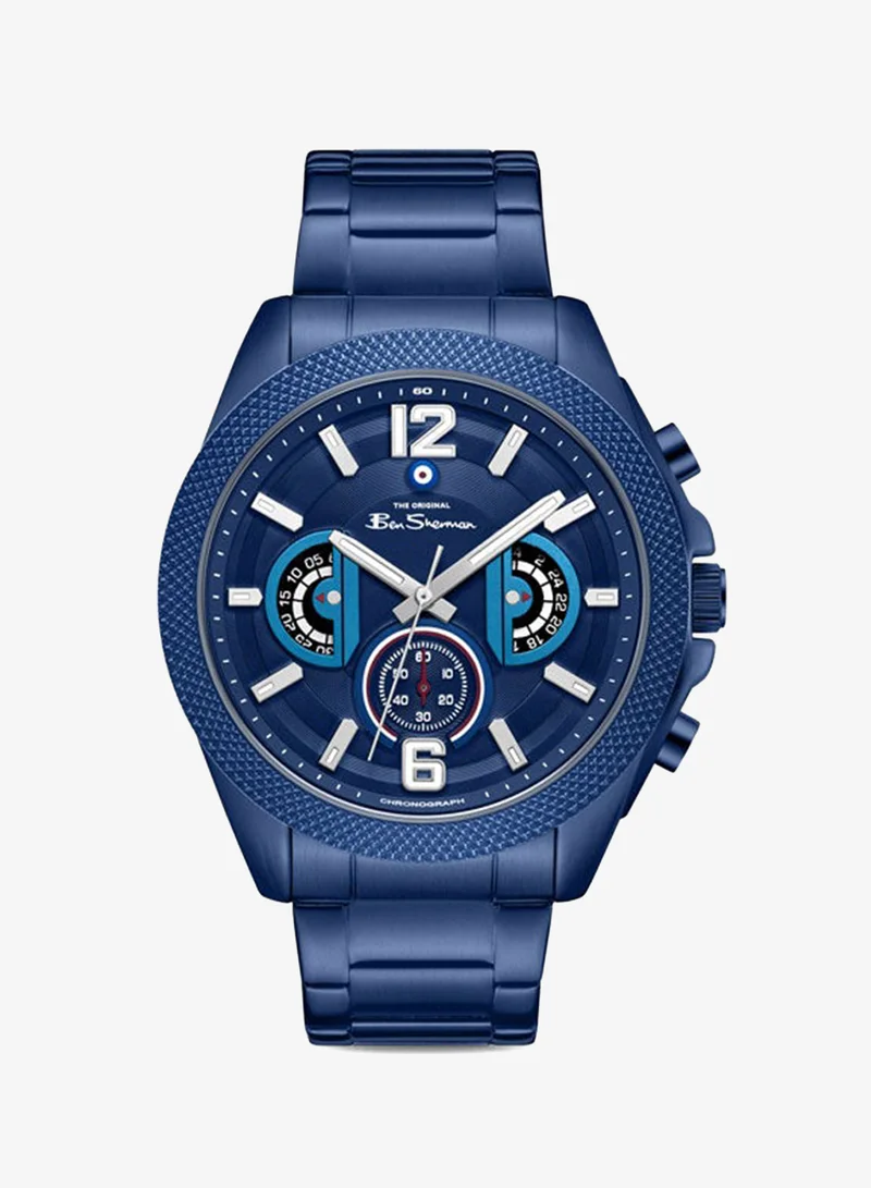 Ben Sherman Sheffield Blue Dial Blue Stainless Steel Bracelet Chronograph Watch for Men, 44mm