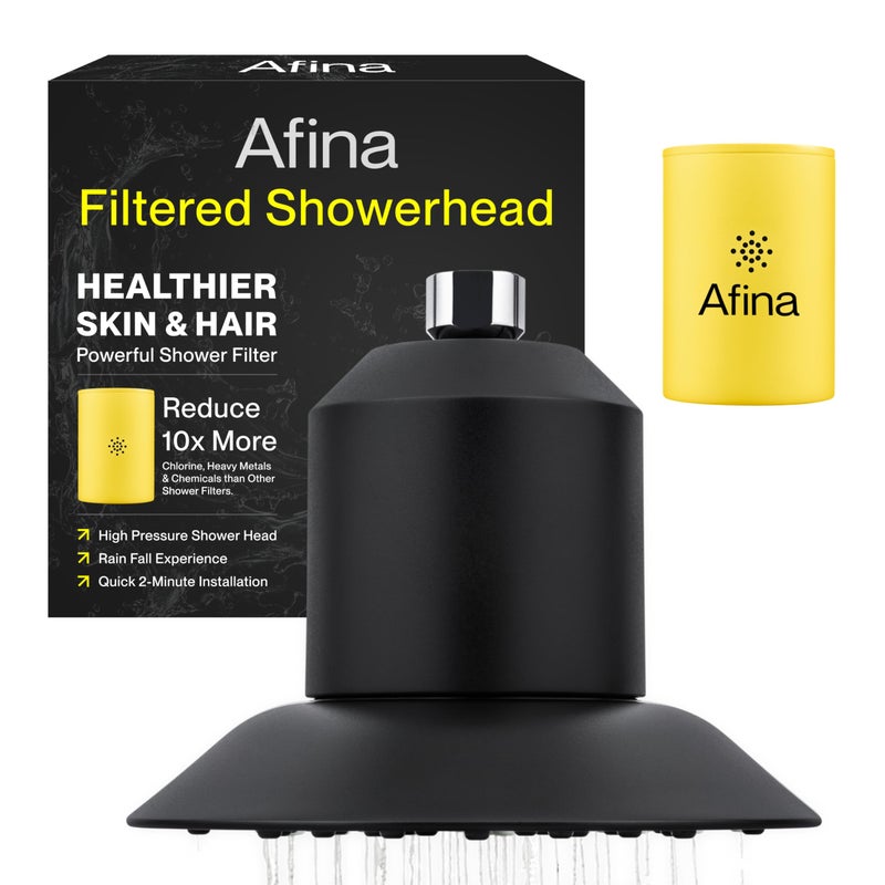Afina Filtered Shower Head - Water Softener Showerhead with KDF-55 Shower Filter for Hard Water - High Pressure Rain Fall Experience - Universal Fit - Matte Black - Image 1