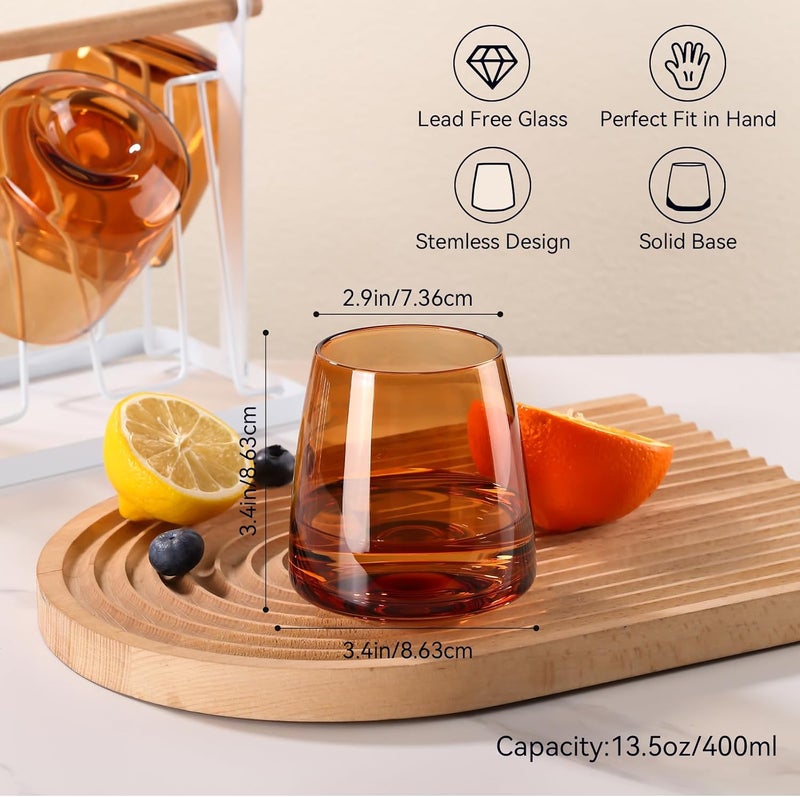Cyrelwing Brown Stemless Wine Glasses Set 6-Colorful Wine Glasses Stemless for Wine water,whiskies, juices, cocktails,Unique Gifts for Mother day Birthday Wedding Party - Image 4