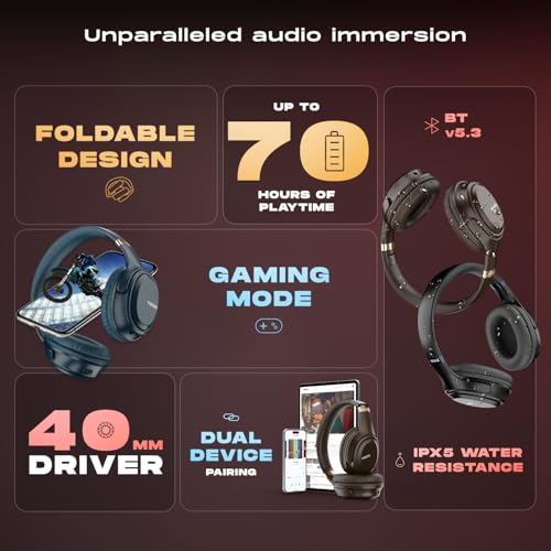 Noise Airwave Max 3 Bluetooth On Ear Headphones with 70H Playtime, 40mm Driver, Low Latency(up to 45ms),Dual Pairing, BT v5.3 (Dark Brown) - Image 2