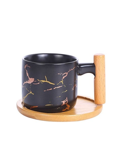 Marble Design Printed Classic Coffee Enamel Mug Ceramic Tea Cup With Wood Handle