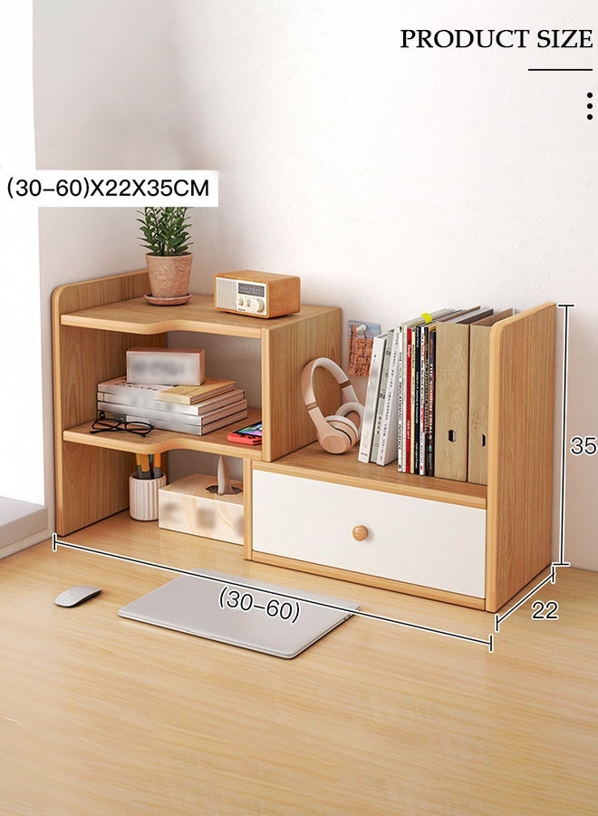 DUNISO Desktop Bookshelf with Drawer, Expandable Free Standing Bookcase, Multipurpose Desktop Organizer, Free Style Display Stand for Home Office Desk Working Studying, Display Storage Rack for Books, Files, Cosmetics and Office Supplies - Image 4