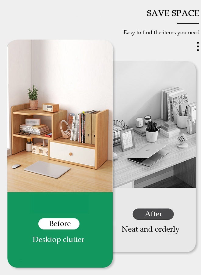 DUNISO Desktop Bookshelf with Drawer, Expandable Free Standing Bookcase, Multipurpose Desktop Organizer, Free Style Display Stand for Home Office Desk Working Studying, Display Storage Rack for Books, Files, Cosmetics and Office Supplies - Image 5