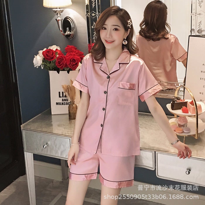 Packaging Plus Size Fat Code High-End Home Clothes Ice Silk Couple Pajamas Summer Short-Sleeved Thin Silk-Like Suit - Image 1