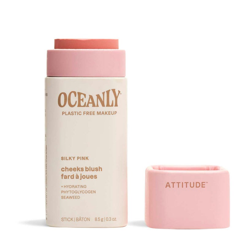 ATTITUDE Oceanly Plastic-Free Lightweight Blush Stick, Titanium Dioxide-Free, EWG Verified, Vegan & Cruelty-free Makeup, Silky Pink, 0.3 Ounces - Image 1