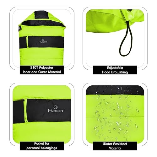 Hacer Khardunga La Camping Sleeping Bag with Secret Pocket Mummy Shape 210T Polyester +6 to +15 Degree Winter Hiking Trekking for Baby, Adults Men & Women (7 Ft, 1.2 KG, Black & Light Green) - Image 4