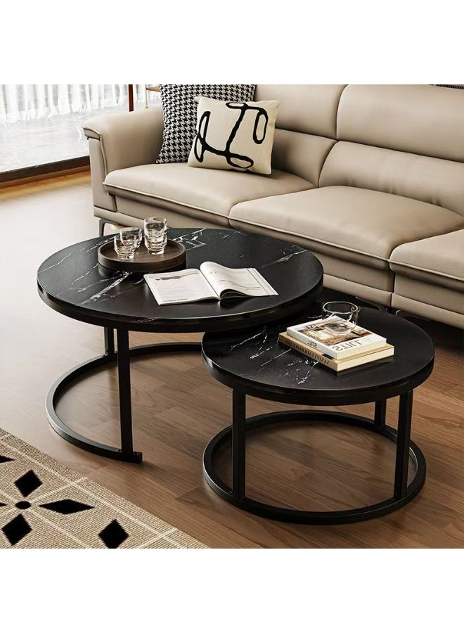 Round Nesting Coffee Tables Set of 2, Modern Living Room Coffee Table / Tea Table with Sturdy Metal Frame and Wood Look Tabletop, Space-Saving Sofa Side Table / End Table for Small Space, Apartment, Bedroom, Home Office, Dorm, Easy Assembly（CJ022） - Image 1