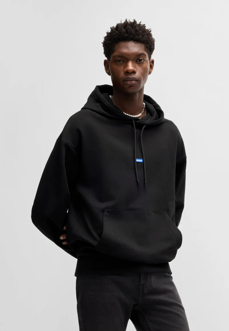 هوجو Cotton-terry hoodie with blue logo label