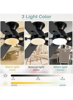 Arabest 52 Inch Black Low Profile Ceiling Fan with Remote Control, App, Double-Sided Fan Blades, 3CCT Dimmable LED, Quiet Operation - Perfect for Bedroom, Patio - Flush Mount Fan with Lights  - Image 4