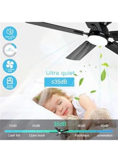 Arabest 52 Inch Black Low Profile Ceiling Fan with Remote Control, App, Double-Sided Fan Blades, 3CCT Dimmable LED, Quiet Operation - Perfect for Bedroom, Patio - Flush Mount Fan with Lights  - Image 3