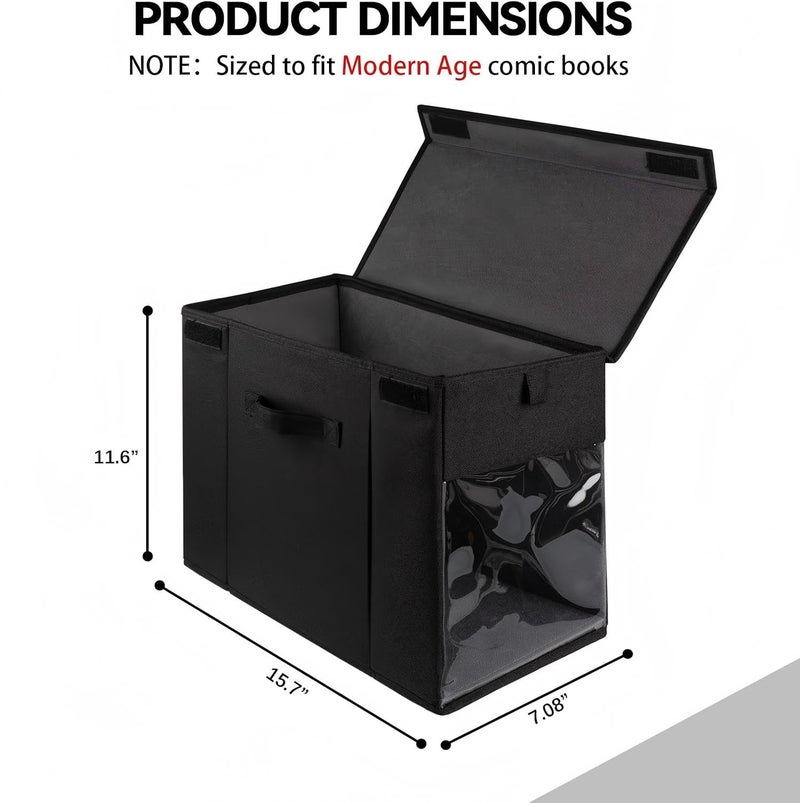ComfortKeeper 2 Pack Comic Book Storage Box with Lid for Modern Age, Collapsible Magazine Organizer with Clear Window, Heavy Duty Case Container Holder, Black - Image 3