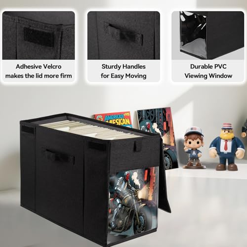 ComfortKeeper 2 Pack Comic Book Storage Box with Lid for Modern Age, Collapsible Magazine Organizer with Clear Window, Heavy Duty Case Container Holder, Black - Image 5