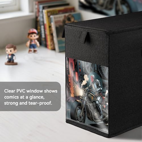ComfortKeeper 2 Pack Comic Book Storage Box with Lid for Modern Age, Collapsible Magazine Organizer with Clear Window, Heavy Duty Case Container Holder, Black - Image 2