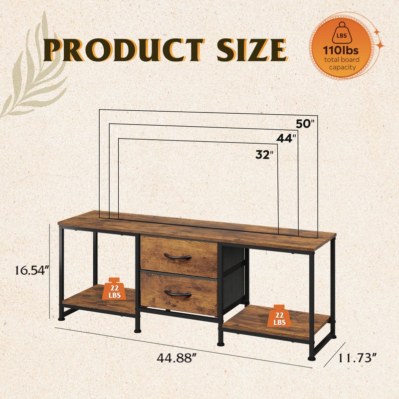 WLIVE TV Stand Dresser with 2 Drawers, Entertainment Center for 50" Inch TV with Open Storage Shelves, Industrial Media Console for Bedroom, Living Room, Rustic Brown - Image 3