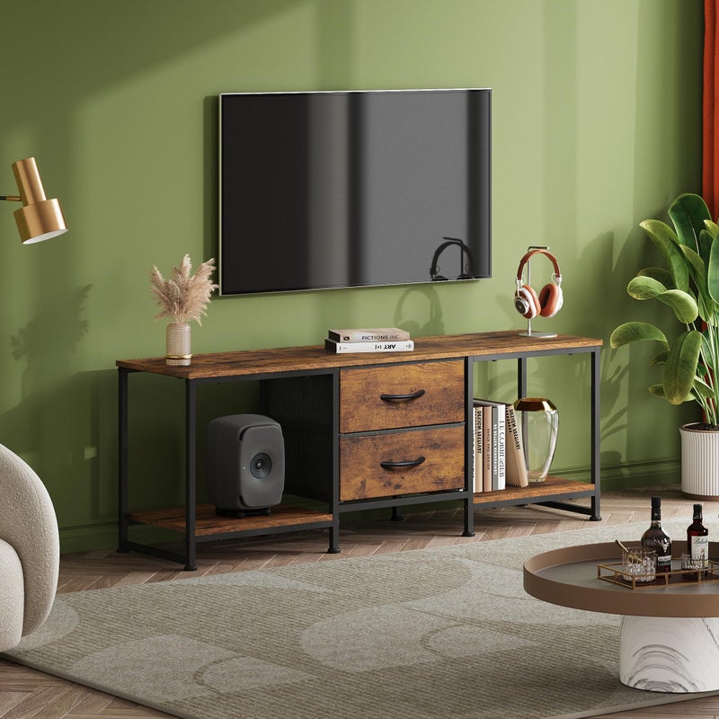 WLIVE TV Stand Dresser with 2 Drawers, Entertainment Center for 50" Inch TV with Open Storage Shelves, Industrial Media Console for Bedroom, Living Room, Rustic Brown - Image 2