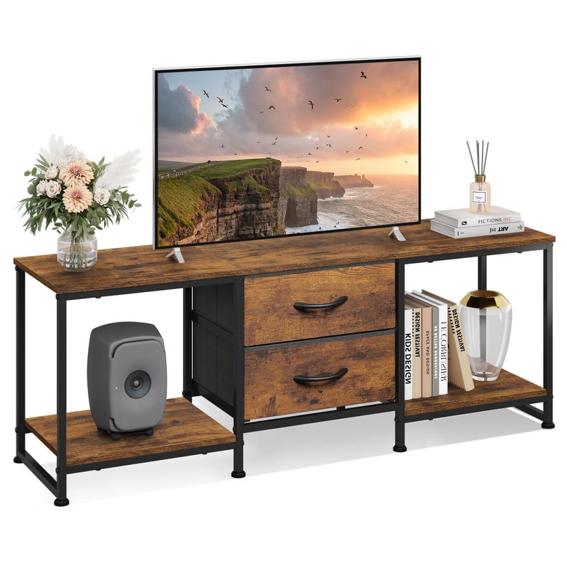 WLIVE TV Stand Dresser with 2 Drawers, Entertainment Center for 50" Inch TV with Open Storage Shelves, Industrial Media Console for Bedroom, Living Room, Rustic Brown - Image 1