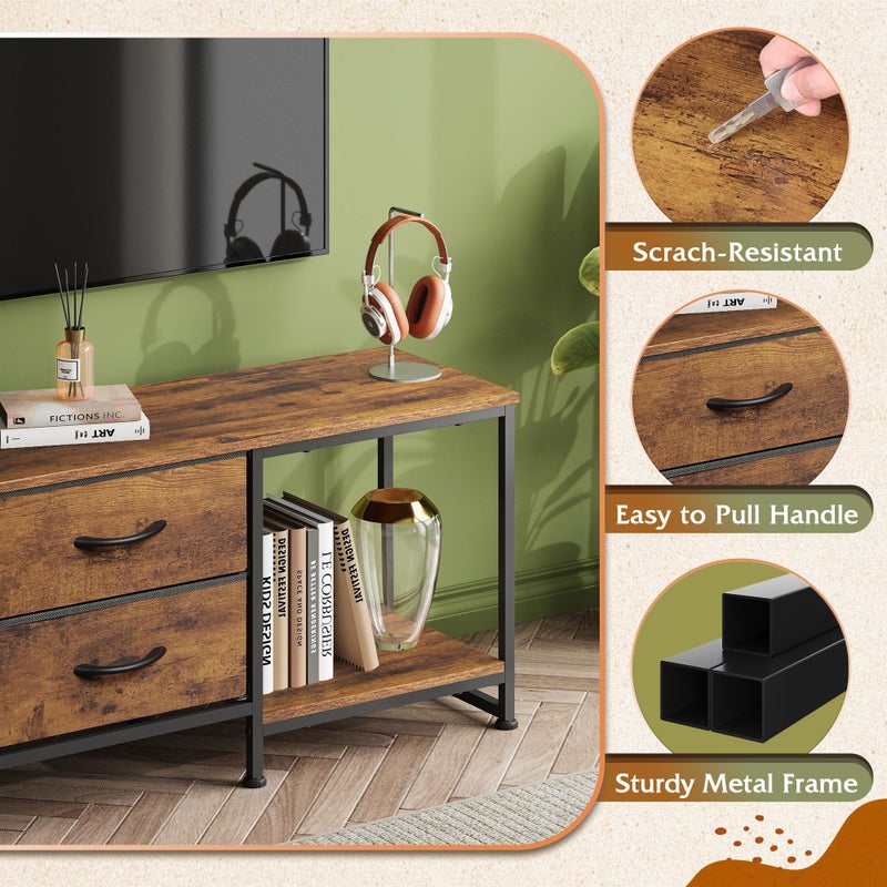 WLIVE TV Stand Dresser with 2 Drawers, Entertainment Center for 50" Inch TV with Open Storage Shelves, Industrial Media Console for Bedroom, Living Room, Rustic Brown - Image 5