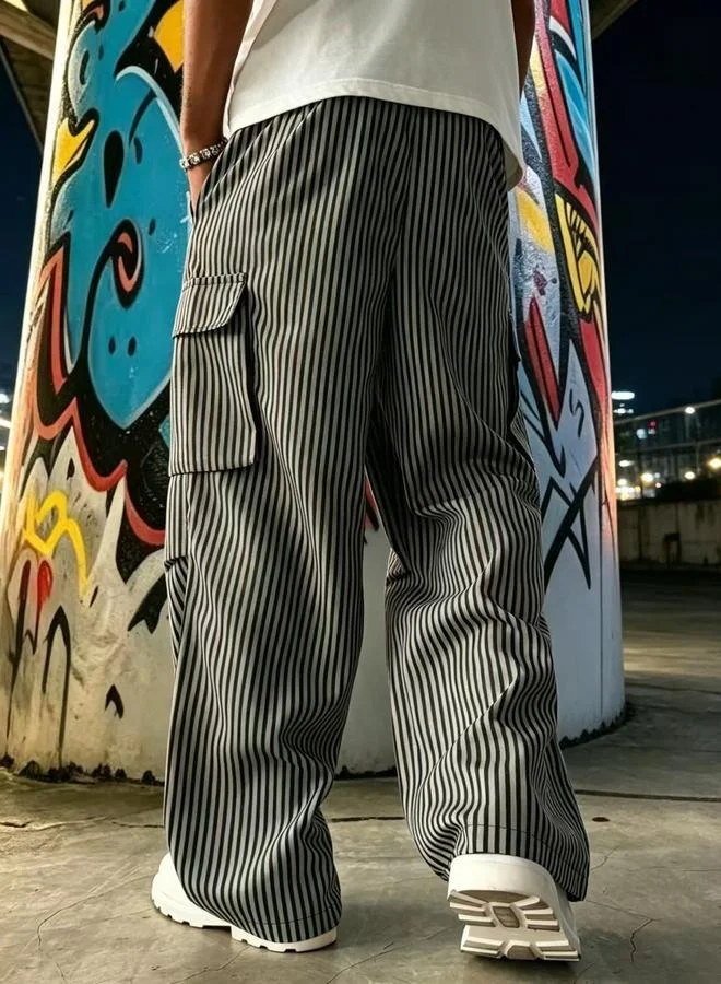 Take Two Men Multi-Color Striped Loose Fit Dungaree Pants