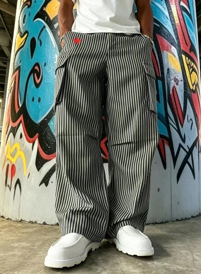 Take Two Men Multi-Color Striped Loose Fit Dungaree Pants