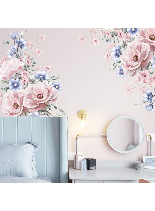 Runtoo Pink Flower Wall Art Decals Peony Floral Wall Stickers for Living Room Girls Bedroom Nursery Wall Decor - Image 2