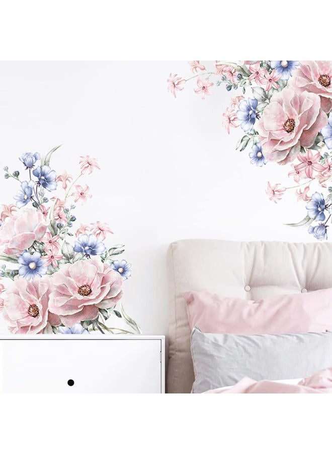 Runtoo Pink Flower Wall Art Decals Peony Floral Wall Stickers for Living Room Girls Bedroom Nursery Wall Decor - Image 1