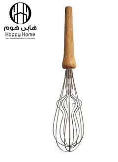 Happy Home Stainless steel egg beater with wooden handle and wave design for beating eggs, milk, butter and cream 25Cm  - Image 2