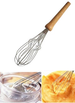 Happy Home Stainless steel egg beater with wooden handle and wave design for beating eggs, milk, butter and cream 25Cm  - Image 4