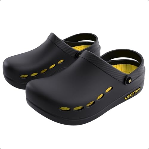 VKTRY Performance Recovery Clogs – Cushioned EVA with Carbon Fiber Stability | Rocker Sole, Ventilated Comfort, Deep Heel Cup, Slip-Resistant Grip, Removable Strap, Black | US: M 12.5-13, W 13.5-14 - Image 4