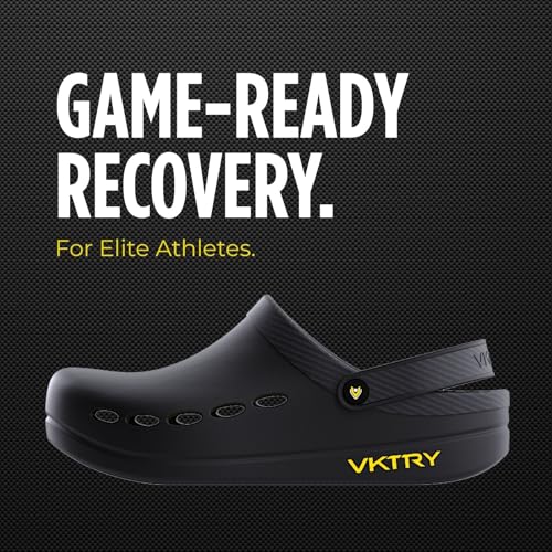 VKTRY Performance Recovery Clogs – Cushioned EVA with Carbon Fiber Stability | Rocker Sole, Ventilated Comfort, Deep Heel Cup, Slip-Resistant Grip, Removable Strap, Black | US: M 12.5-13, W 13.5-14 - Image 2
