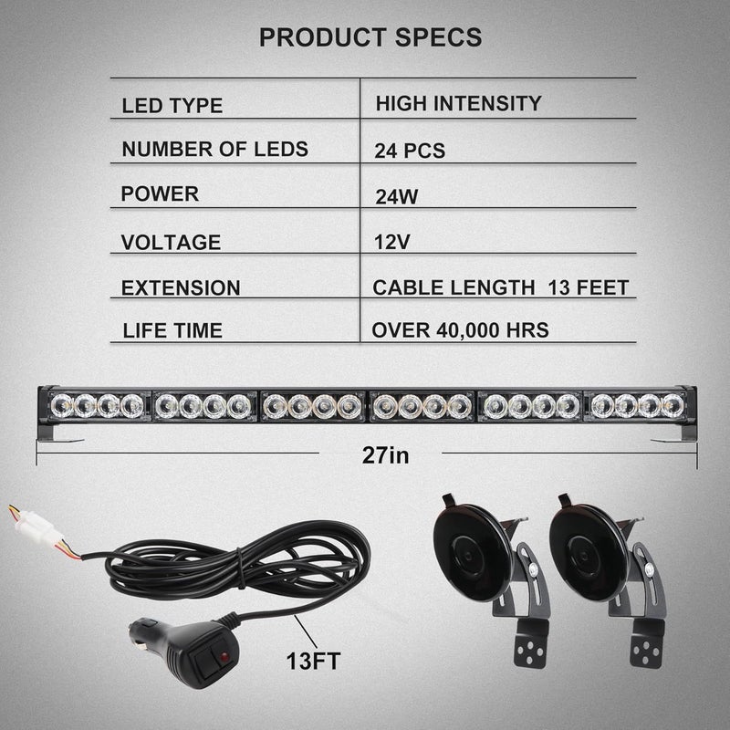 FEELOTAM TeddyTT Red White LED Emergency Firefighter Lights Directional Hazard Warning Strobe Light Bar 27 Inch - Image 5