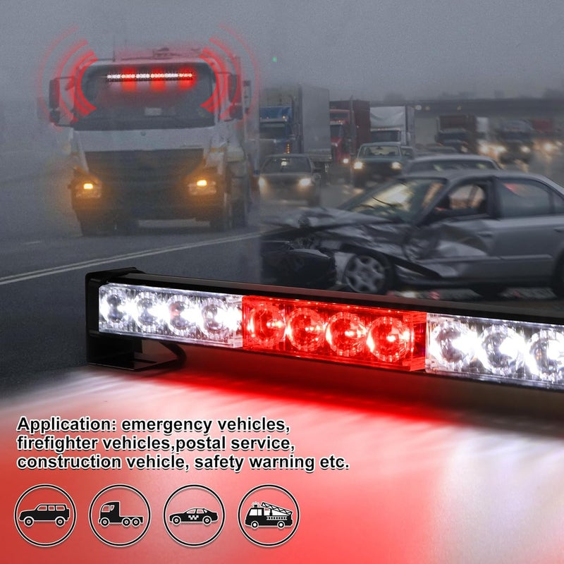 FEELOTAM TeddyTT Red White LED Emergency Firefighter Lights Directional Hazard Warning Strobe Light Bar 27 Inch - Image 3