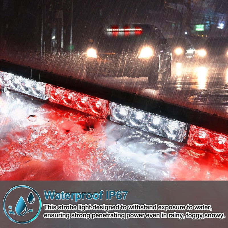 FEELOTAM TeddyTT Red White LED Emergency Firefighter Lights Directional Hazard Warning Strobe Light Bar 27 Inch - Image 4