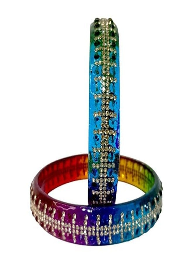 BANGLESKART Glass Bangles Kada Set for Women & Girls kanagn Pack of (4 Pcs) colour - (D.MULTI, 2.6) - Image 1
