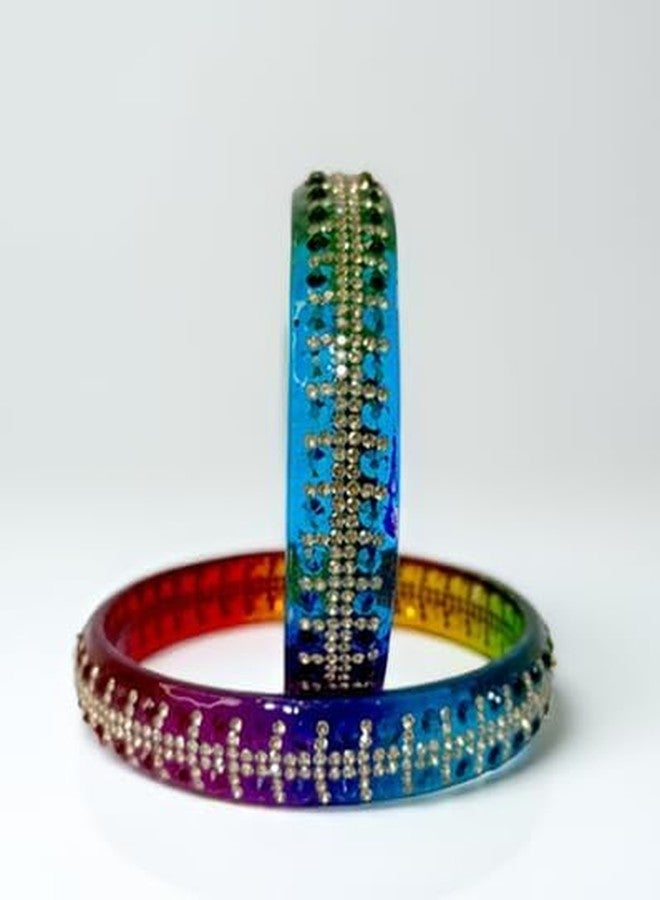 BANGLESKART Glass Bangles Kada Set for Women & Girls kanagn Pack of (4 Pcs) colour - (D.MULTI, 2.6) - Image 4